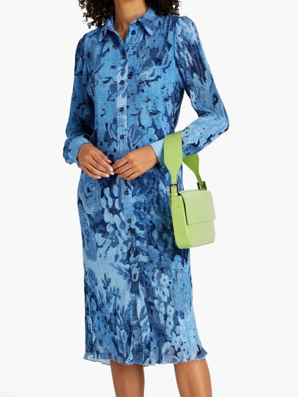 GANNI PLEATED GEORGETTE MIDI DRESS IN PLACID BLUE